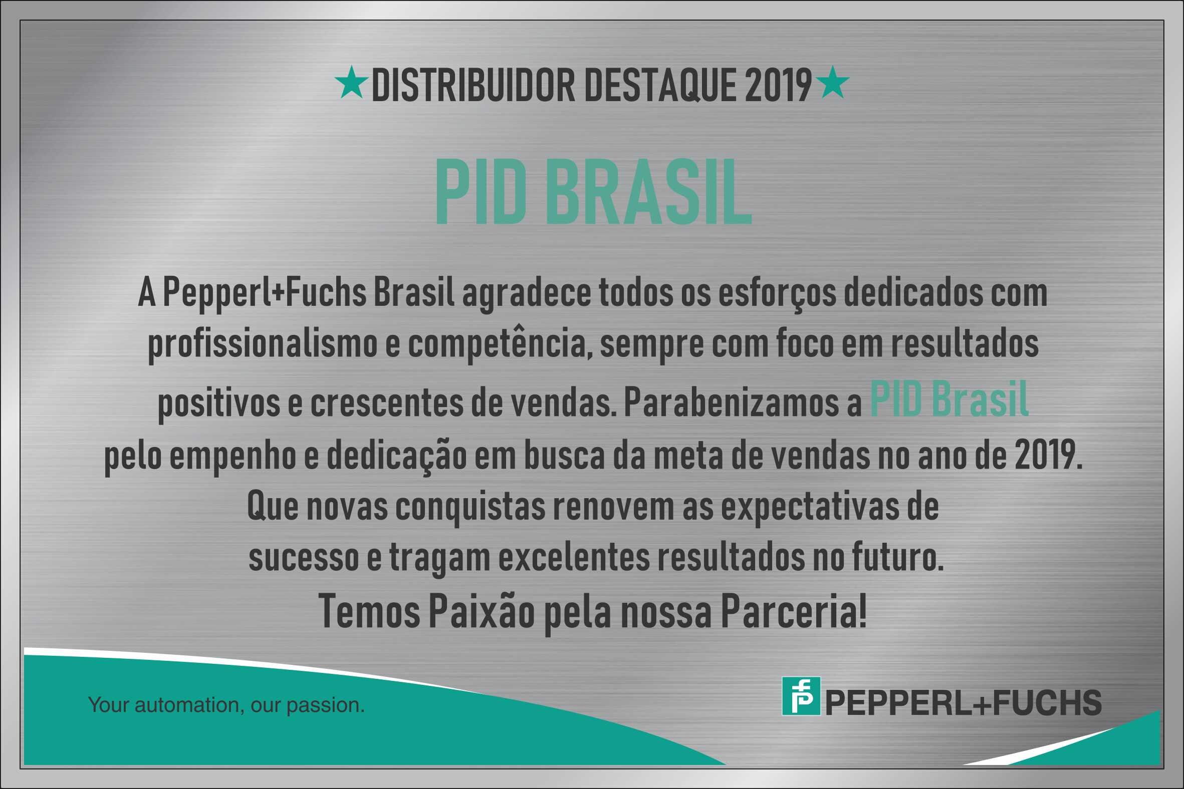 PID Brasil é destaque 2019 da PEPPERL+FUCHS!